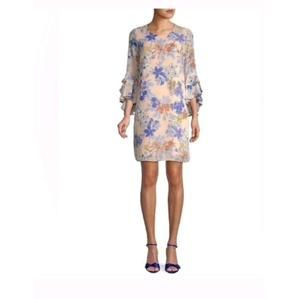 NWT Nanette Lepore Floral Print Sheath Dress Ruffle Bell Sleeves Sz 10 Easter
